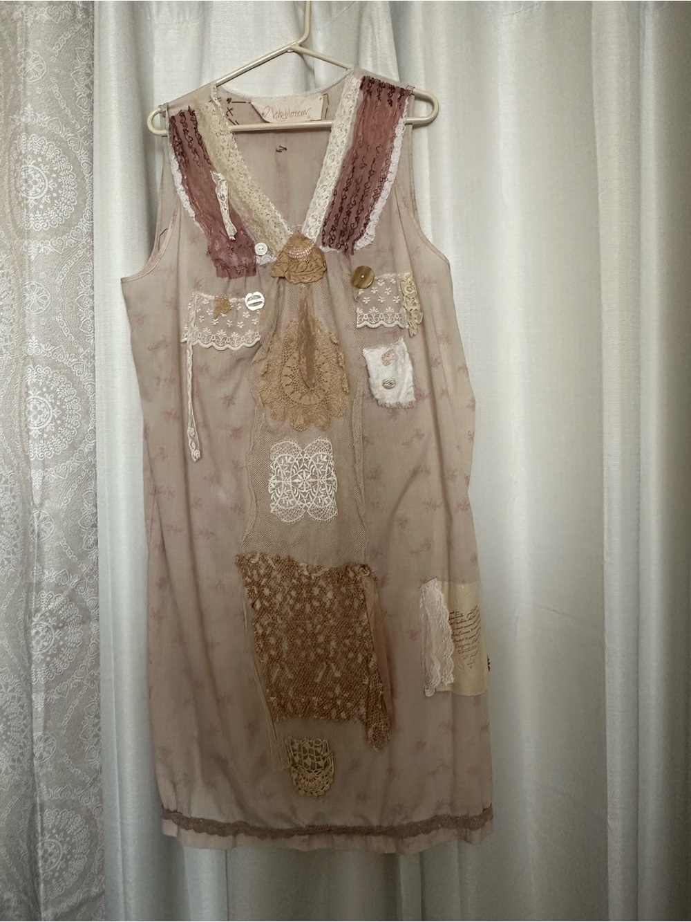 Romantic Patchwork Lace Slip Dress in Dusty Rose